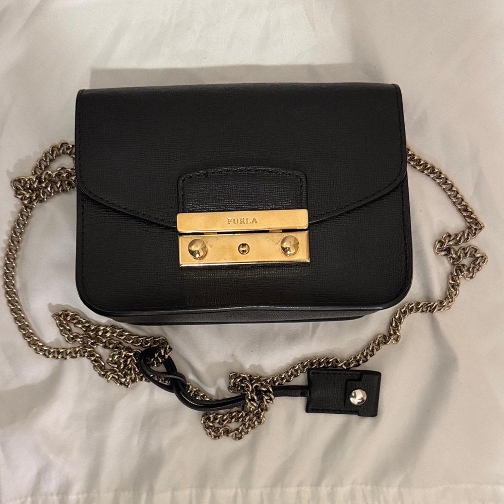 Furla Black Crossbody with Gold Accent